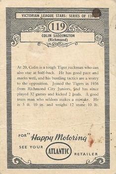 1958 Atlantic Petrol Stations Victorian League Stars #119 Colin Saddington Back